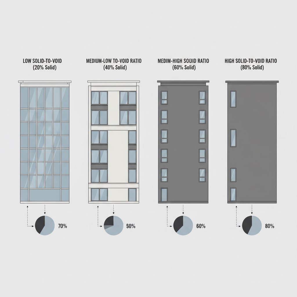 مقایسه نماهای مختلف با نسبت‌های متفاوت بازشو و پرشو