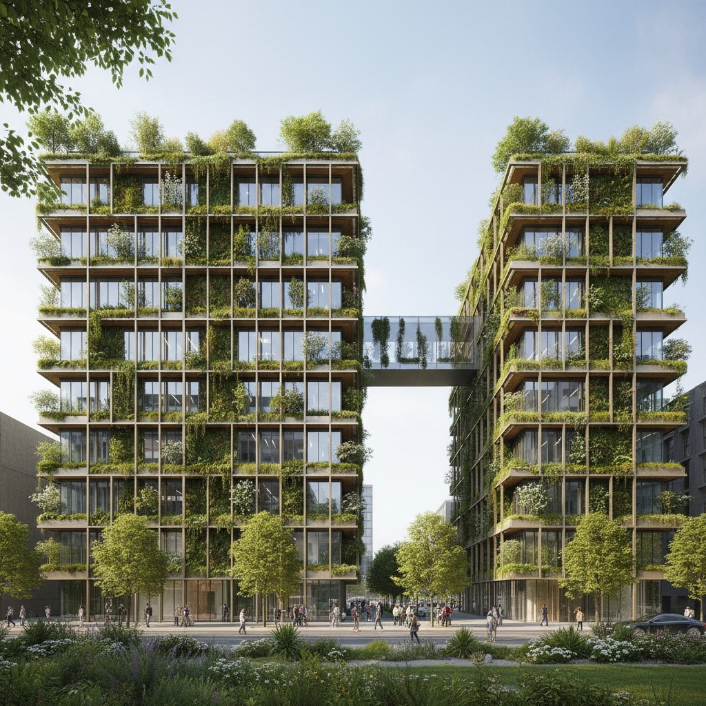 نمای ساختمان با دیوار سبز عمودی