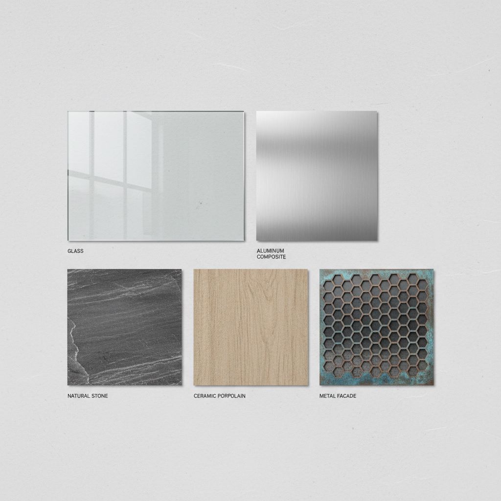 کولاژ از ۵ متریال اصلی  - Collage of 5 main facade materials