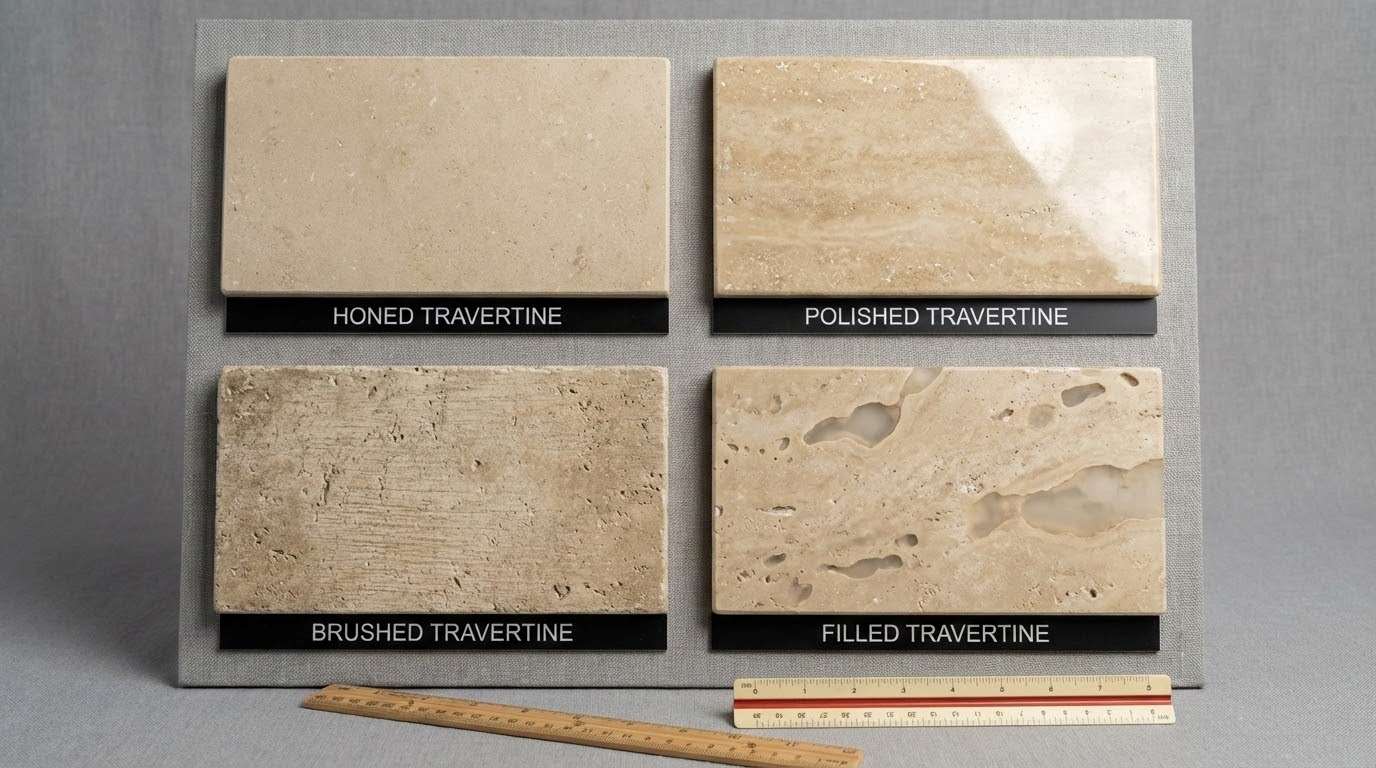 [تصویر: مقایسه انواع پرداخت تراورتن - Comparison of travertine finishes]