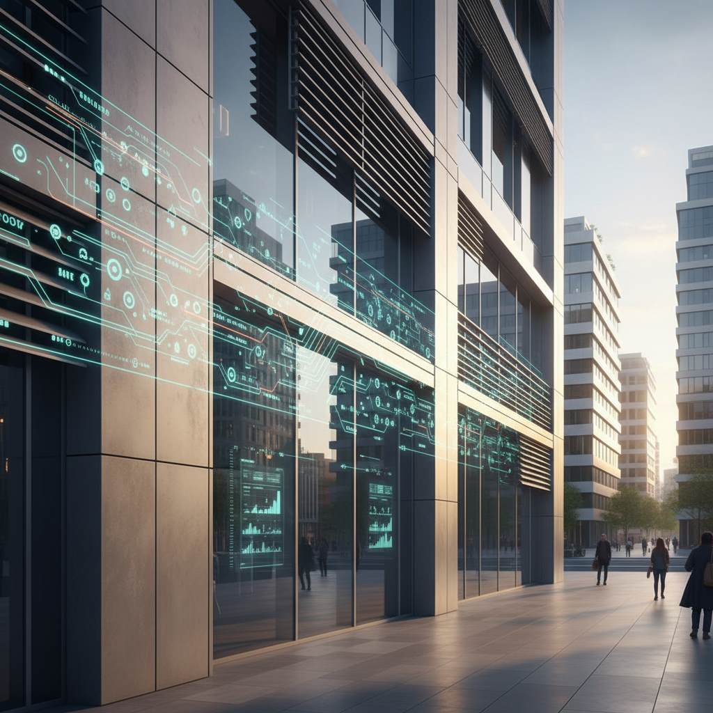 smart-facade-future-concept - تصور مفهومی از نمای هوشمند با سنسورها و نمایش دیجیتال